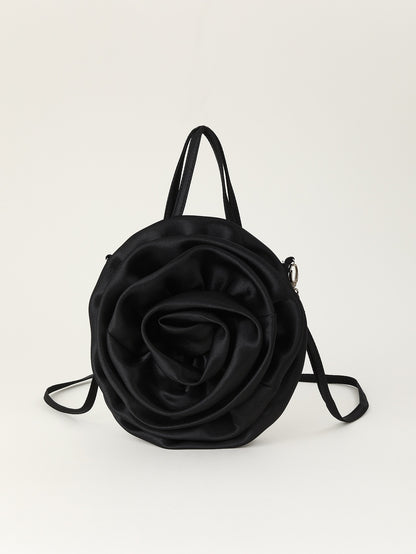 Luxury Rose Handbags Design Silk Pleated Flower Shoulder Bag Women Red Satin Round Evening Purse Wedding Party Clutches Female