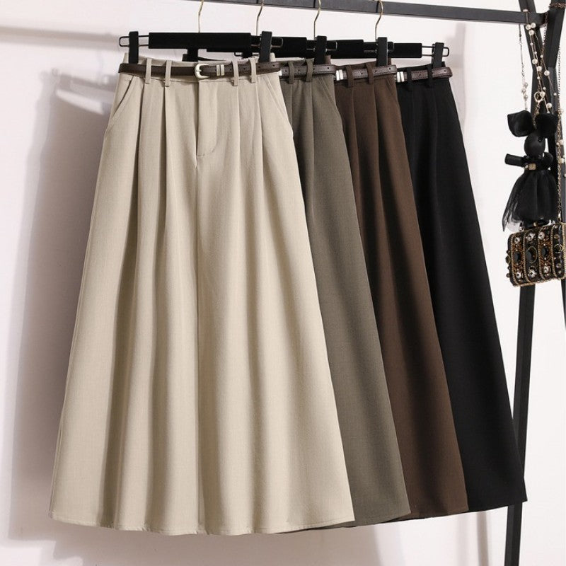 2025 Plus Size Skirts for Women Autumn Elegant Solid Women's Wrap Umbrella Skirts Korean High Waisted Suit Pleated Skirt
