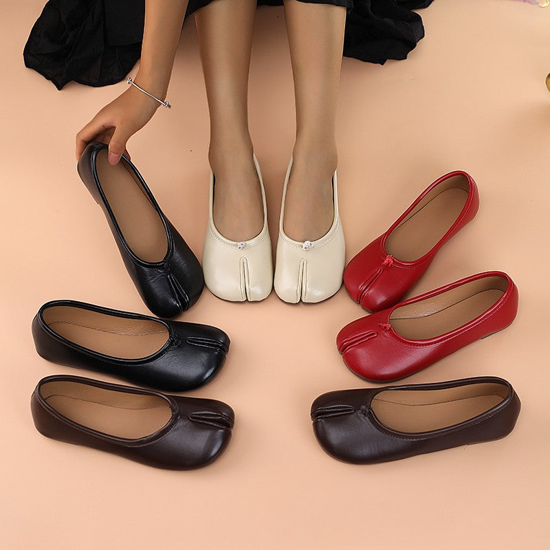 Comfortable Tabi Split Toe Ballet Flats - Ruffled Mary Jane Shoes Pig Hoof Shape Casual Wear