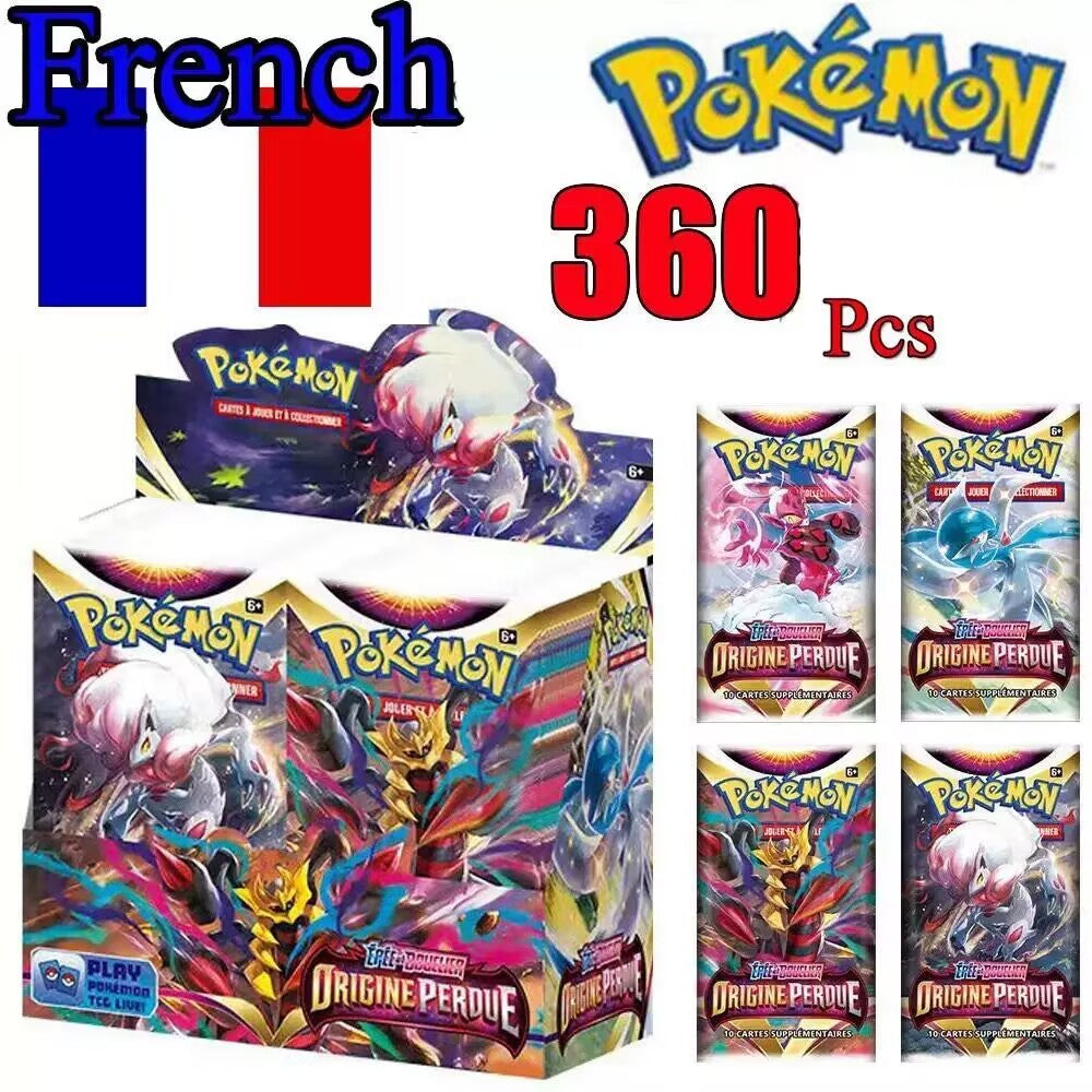 360 Cartas Pokémon Francesas Surging Sparks Obsidian Flames Brilliant Stars Lost Origin Pacote de Batalha de Cartas de Transação Pokémon