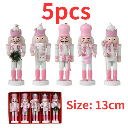 10/12/14cm Nutcracker Miniatures Pink Series Nutcracker Puppet Ornaments Desktop Decoration Cartoons Walnuts Soldiers Band Do