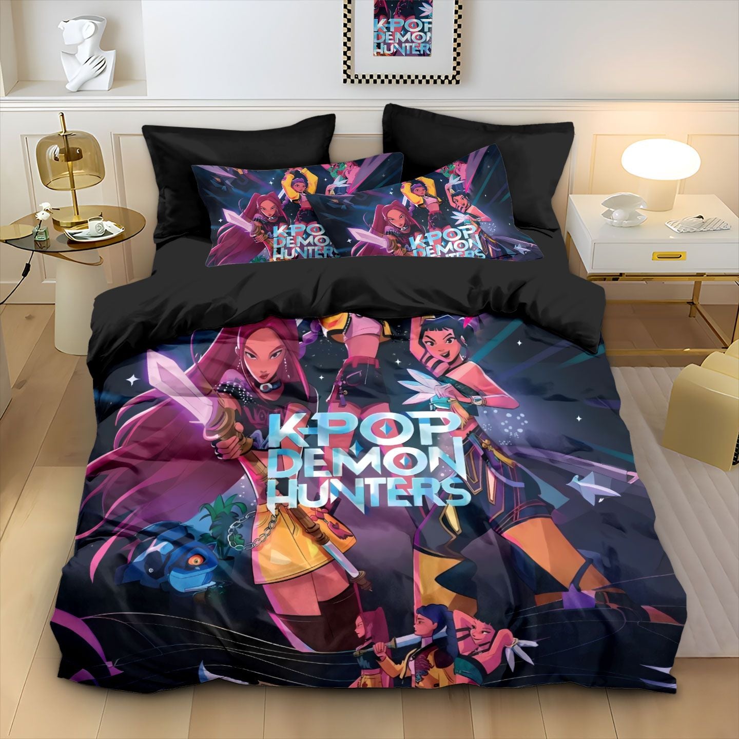 K-Pop Demon Hunters Themed Bedding Set Colorful Print Polyester Student Dormitory Bed Sheet Duvet Cover Kid Gift Home Textile