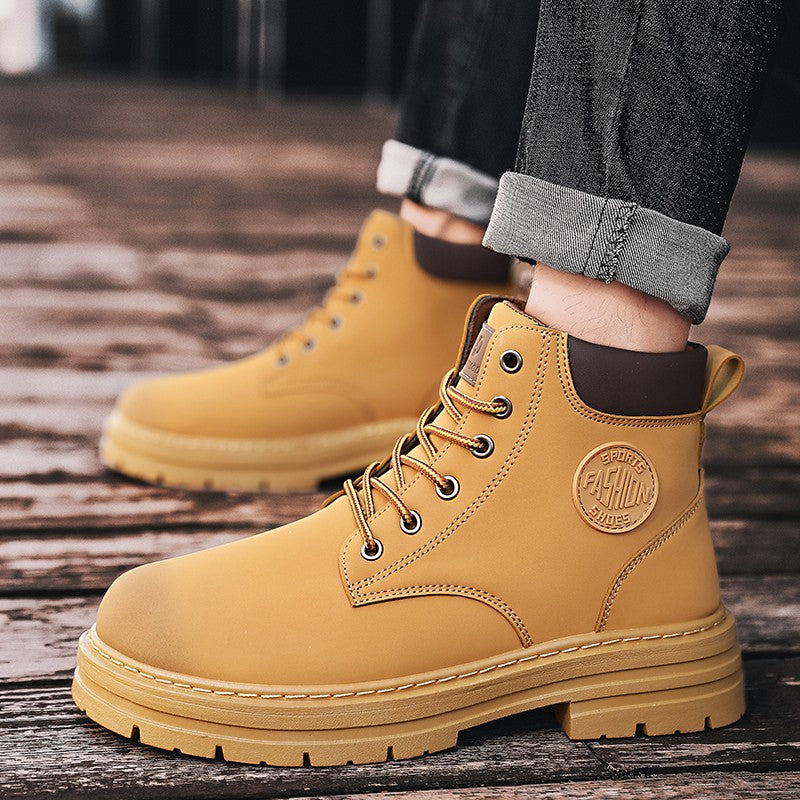 Men's Boots Autumn New High Top Workwear Boots British Style Korean Version Thick Soled Lace Up Anti Slip Warm Men Boots
