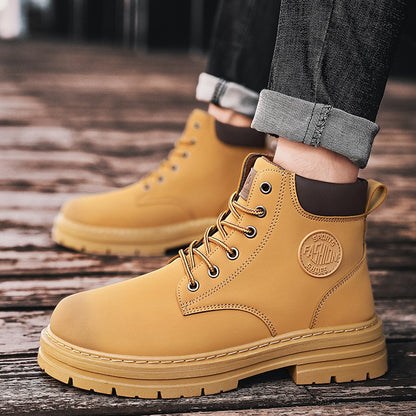 Men's Boots Autumn New High Top Workwear Boots British Style Korean Version Thick Soled Lace Up Anti Slip Warm Men Boots