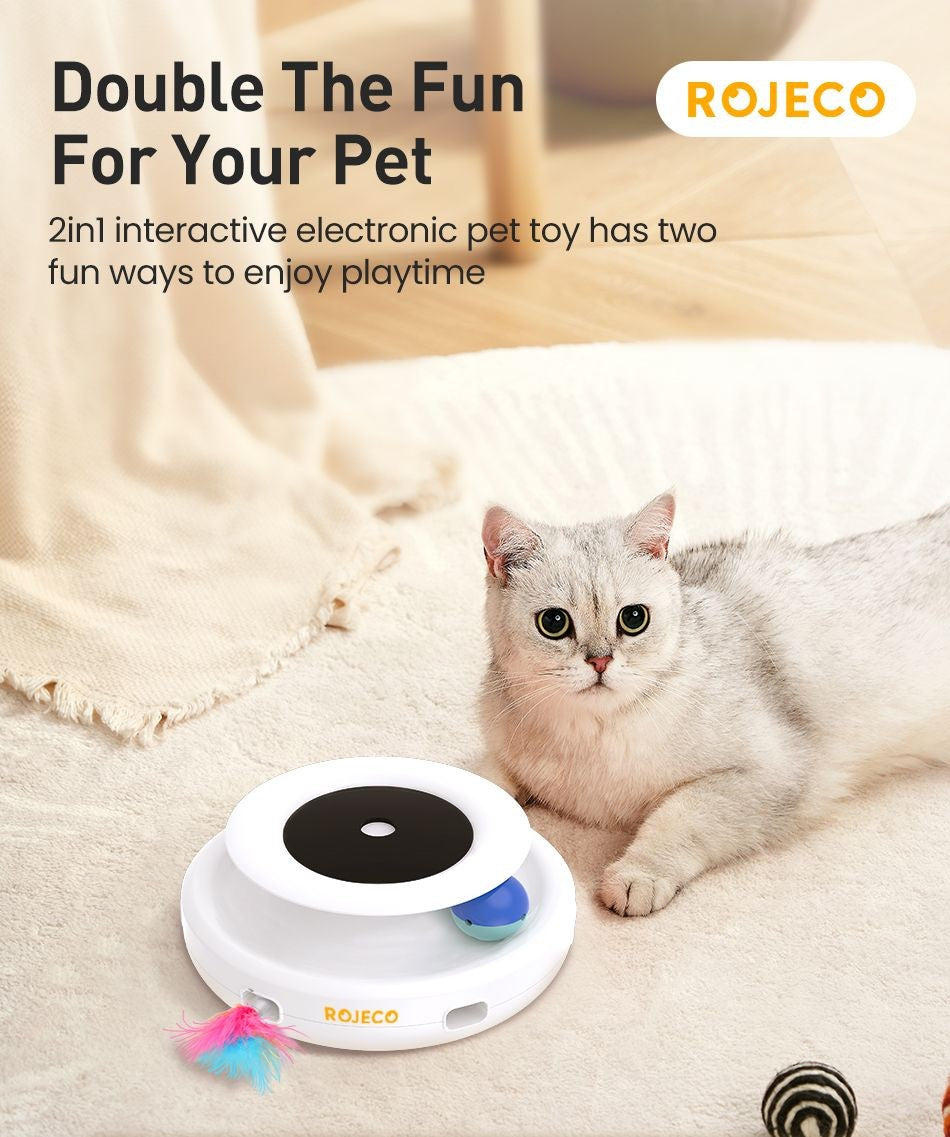 ROJECO Brinquedos Inteligentes para Gatos 2 em 1 Brinquedo Automático de Pena e Bola Divertida para Gatos e Cães, 5 Modos, Acessórios Eletrônicos Interativos para Animais de Estimação