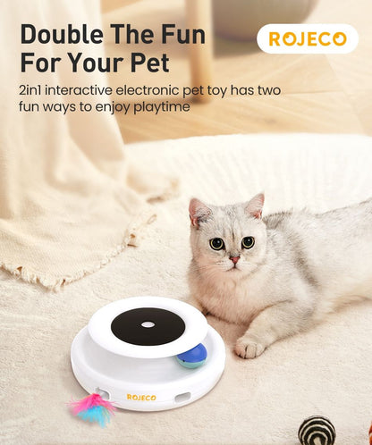 ROJECO Brinquedos Inteligentes para Gatos 2 em 1 Brinquedo Automático de Pena e Bola Divertida para Gatos e Cães, 5 Modos, Acessórios Eletrônicos Interativos para Animais de Estimação