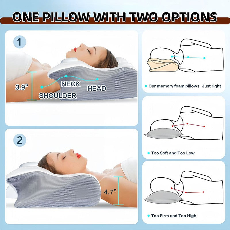1pc Memory Foam Pillow 2 in 1 Ergonomic Contour Orthopedic Pillows for Sleeping?Cervical Orthopedic Pillow for Neck Pain