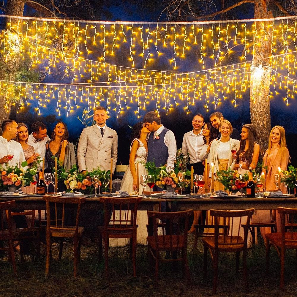 Solar Curtain Icicle Lights IP65 3.5M Outdoor Eaves Decoration Lights 8 Modes Wedding Christmas Party Garden Fairy Lights String