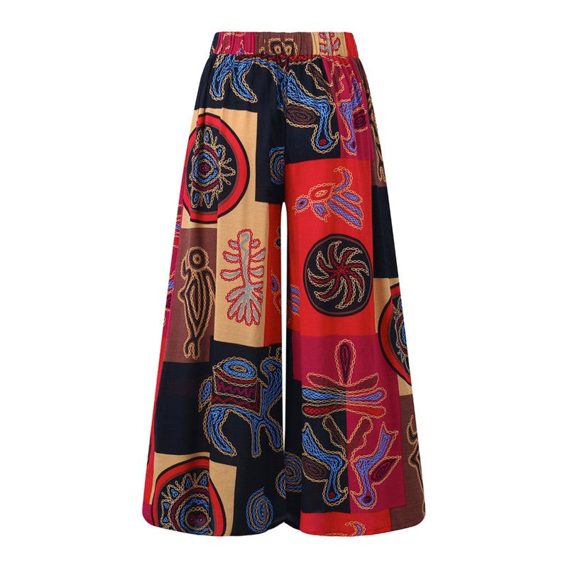 Ethnic Style Wide Leg Trousers Women Yoga Harem Pants Gypsy Hippie Thai Boho Court Pants Ruched Waist Aladdin Women's Pants