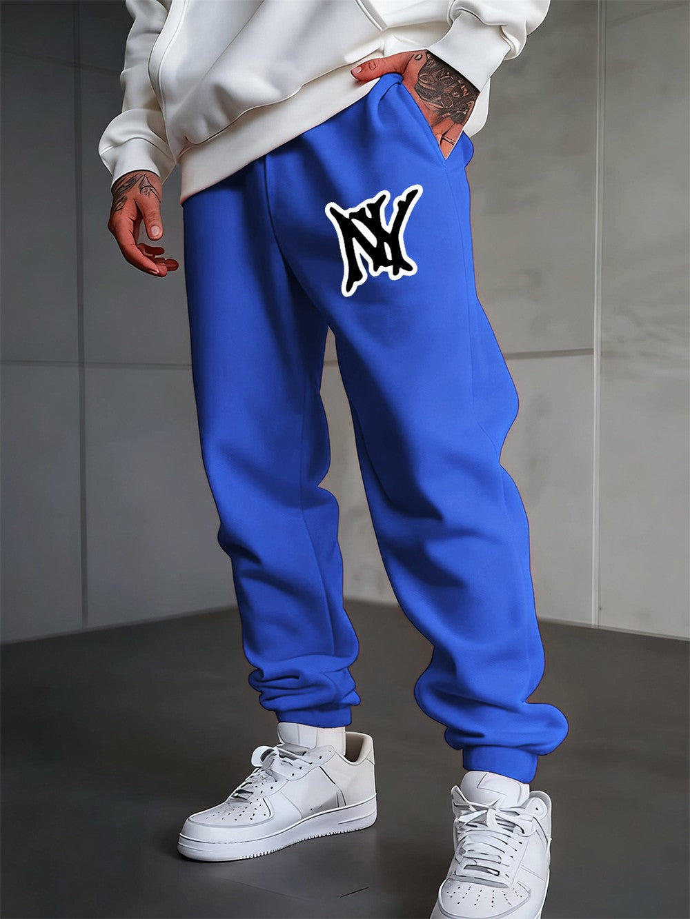 Simple Ny Logo Printed Sweatpants Men'S Basics Trousers Loose Pocket Elastic Waist Jogger Pants Casual Fleece Warm Men Clothes