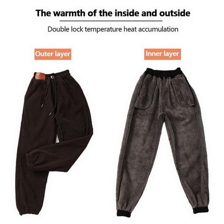 Solid Casual Thicken Women Corduroy Pants Lamb Fleece Padded Cashmere Warm Sweatpants Female Elastic Waist Soft Fur Trousers