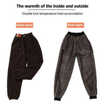 Solid Casual Thicken Women Corduroy Pants Lamb Fleece Padded Cashmere Warm Sweatpants Female Elastic Waist Soft Fur Trousers