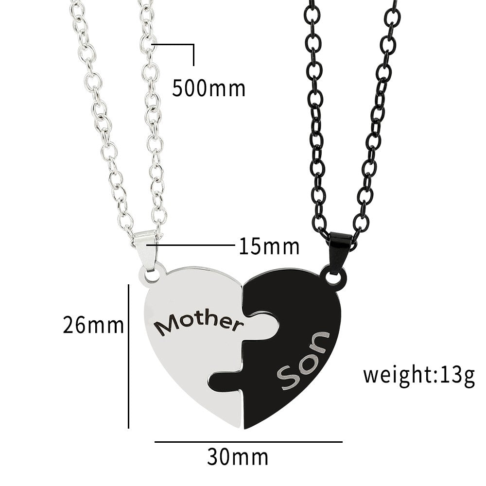Colar de Quebra-Cabeça de Coração para a Família - Joia de Aço Inoxidável para Mãe, Filho e Filha, Presente Significativo de Dia das Mães para Mulheres