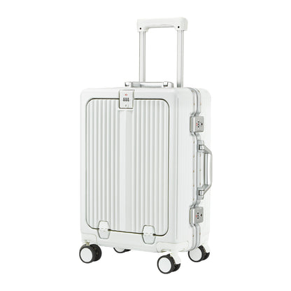 20/24 Inch Front Open Luggage Multifunctional Aluminum Frame Trolley Case with USB Cup Holder Large Boarding Box Suitcase
