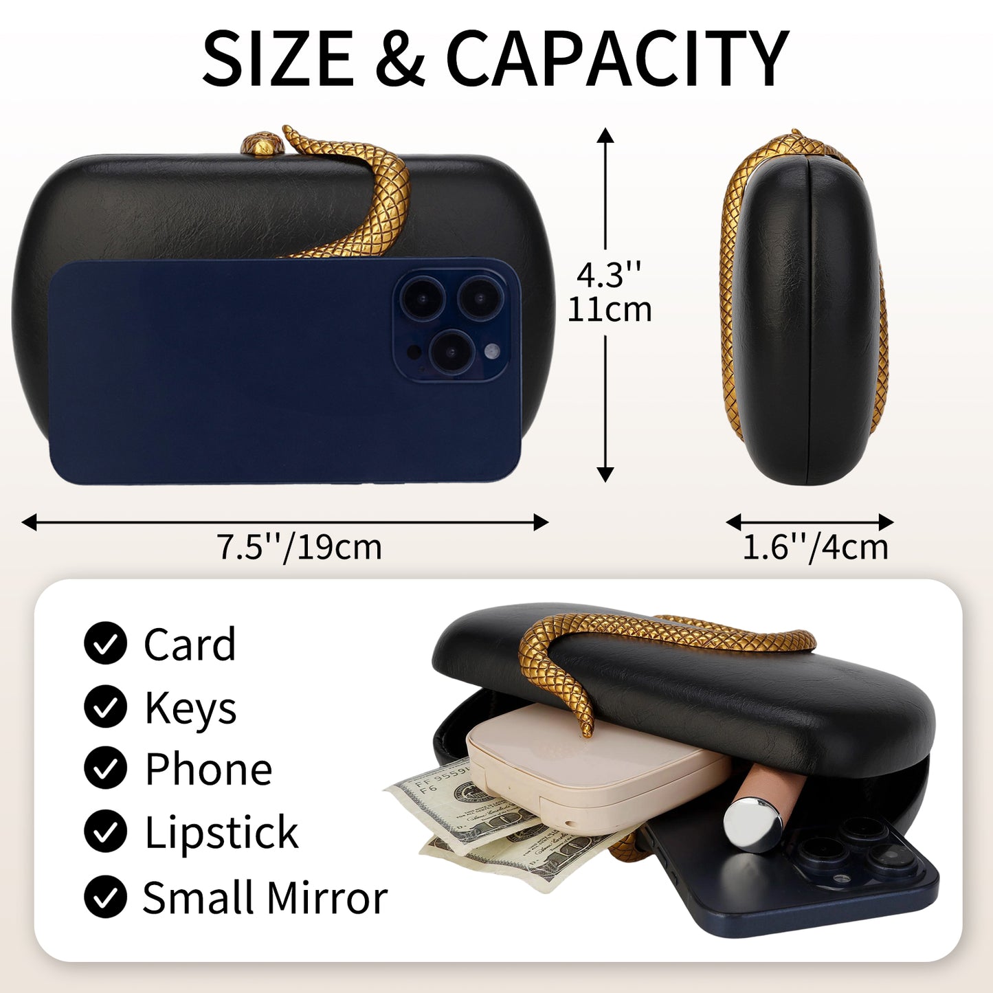 Metal Snake Matching Clutch Bag For Women Highclass Smooth Designer Evening Bags Purses Clutch Party Chain Shoulder Handbags