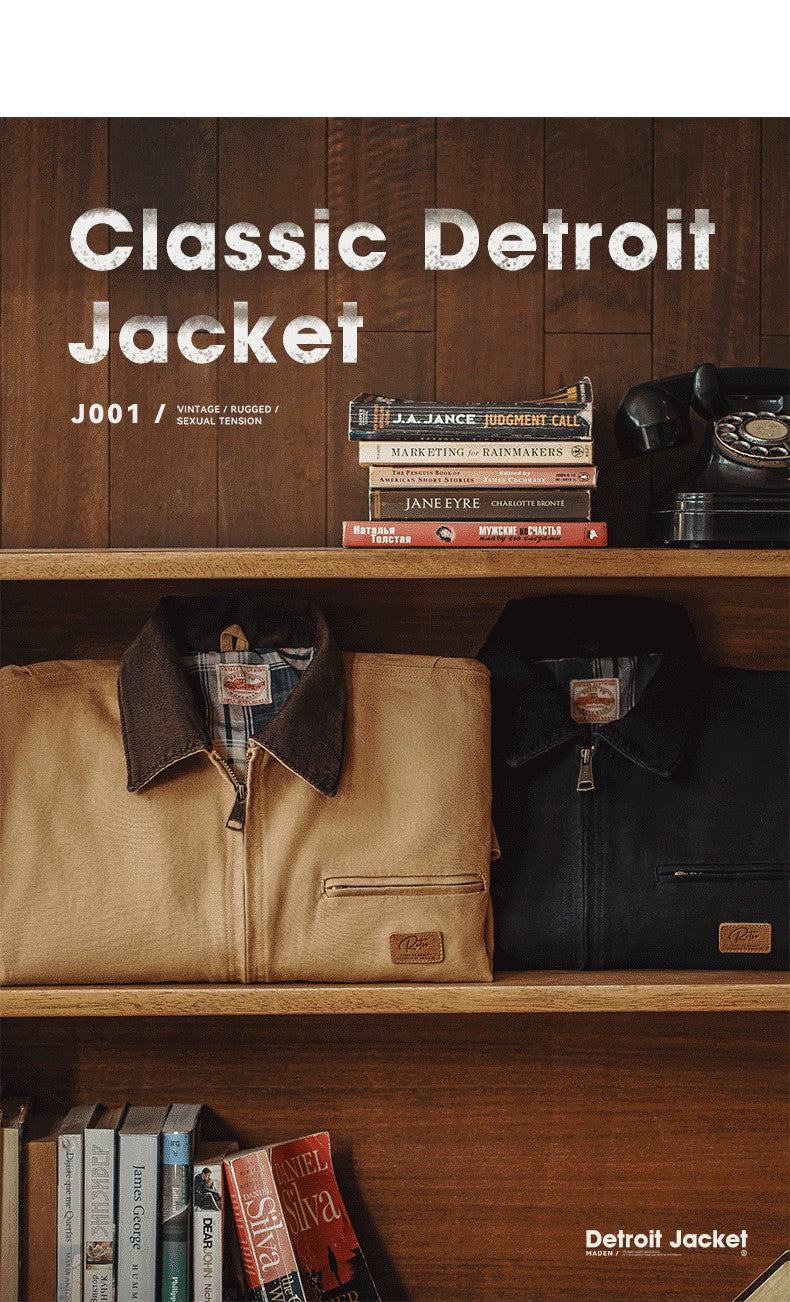 Maden Retro Canvas Detroit Hunting J001 Jacket Heavyweight Pocket Work Jacket Lapel Collar Zipper Coat for Men's Spring and Fall
