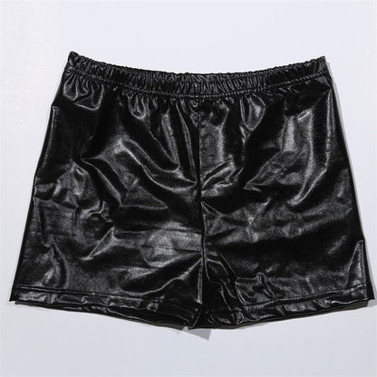 Women Silver Metallic Yoga Shorts Rave Booty Shorts Mid Waist Cheer Shorts PU Shiny Yoga Shorts Femme
