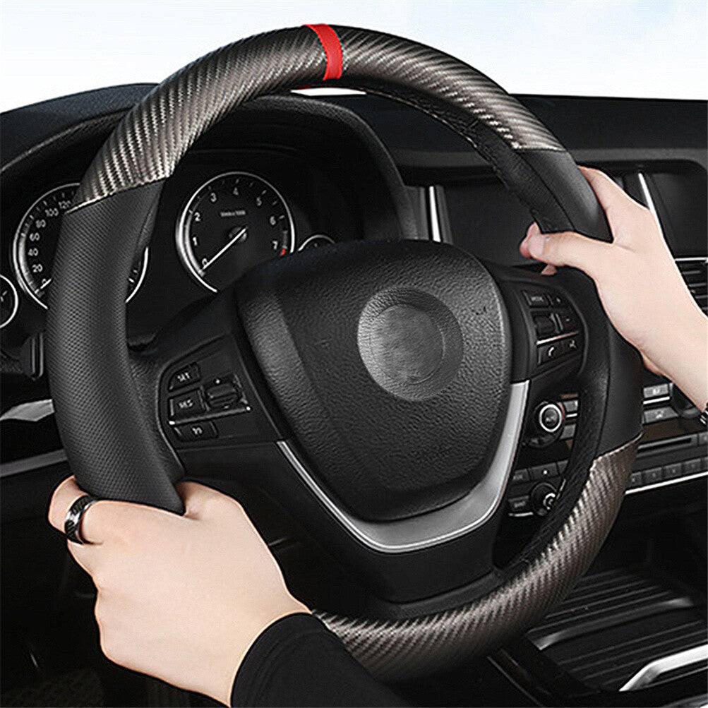 Capa para Volante de Carro em Couro Preto 15'' Respirável Antiderrapante Proteção Automotiva Formato O