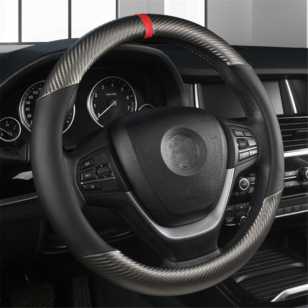 Capa para Volante de Carro em Couro Preto 15'' Respirável Antiderrapante Proteção Automotiva Formato O