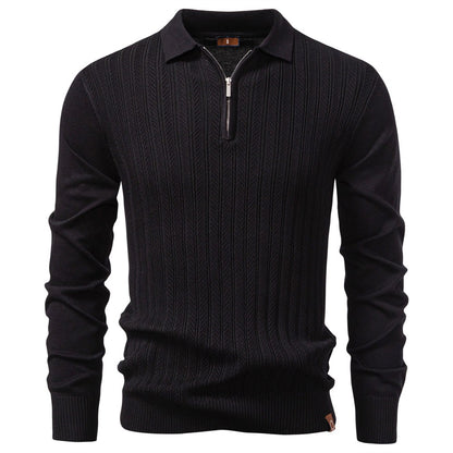 AIOPESON Premium Solid Color Polo Men Slim Fit Zip Long Sleeve Luxury Textured Fabric Business Casual Mens Sweatshirt