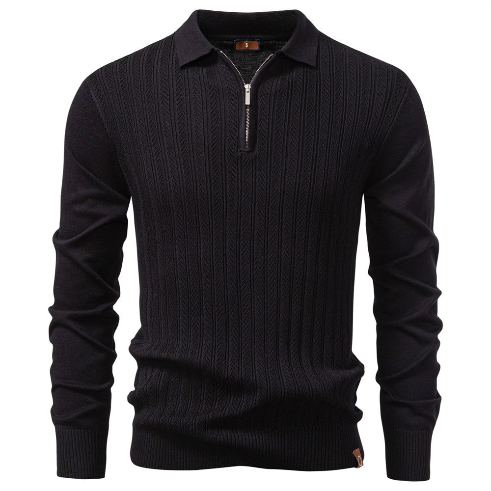 AIOPESON Premium Solid Color Polo Men Slim Fit Zip Long Sleeve Luxury Textured Fabric Business Casual Mens Sweatshirt
