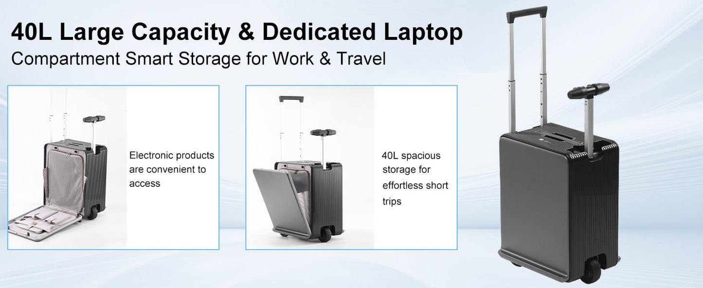 20 Inch Electric Suitcase 40L Large Capacity Boarding Trolley Case With TSA Lock For Men Women Rideable Travel Rolling Luggage