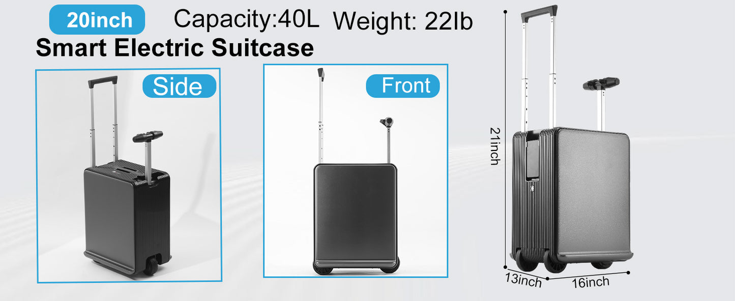 Mala Elétrica 20 Polegadas 40L Grande Capacidade Com Rodas Para Embarque e Trava TSA Para Homens E Mulheres, Bagagem De Viagem Com Rodas E Possibilidade De Andar