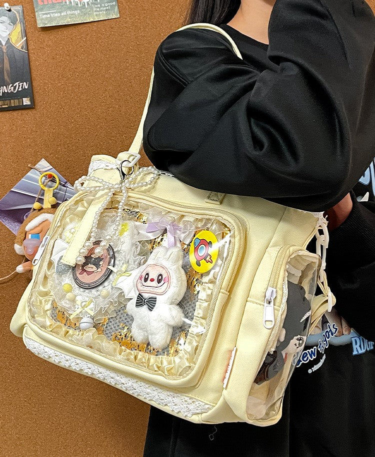 New Japanese Style Transparent Crossbody Bag Cute Candy Color Commuting Shoulder Bag for Girls Simple and Casual Texture Ita Bag