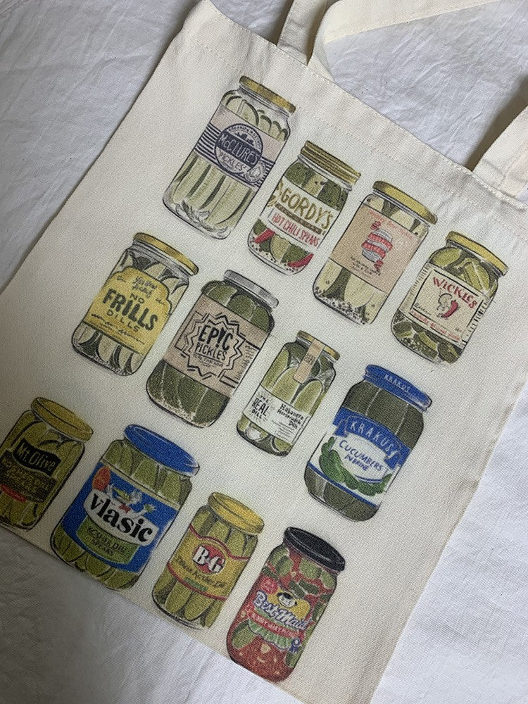 1pcs Pickle Pattern Tote Bag Trendy Casual Shoulder Bag Vintage Canned Pickles Tote Bag Funny Canvas Shoulder Bags