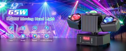 Datewink 65W Two-armed Moving Head Lights RGBW LED Stage Lighting Effect Projector DMX Remote Control For DJ Disco Wedding Party
