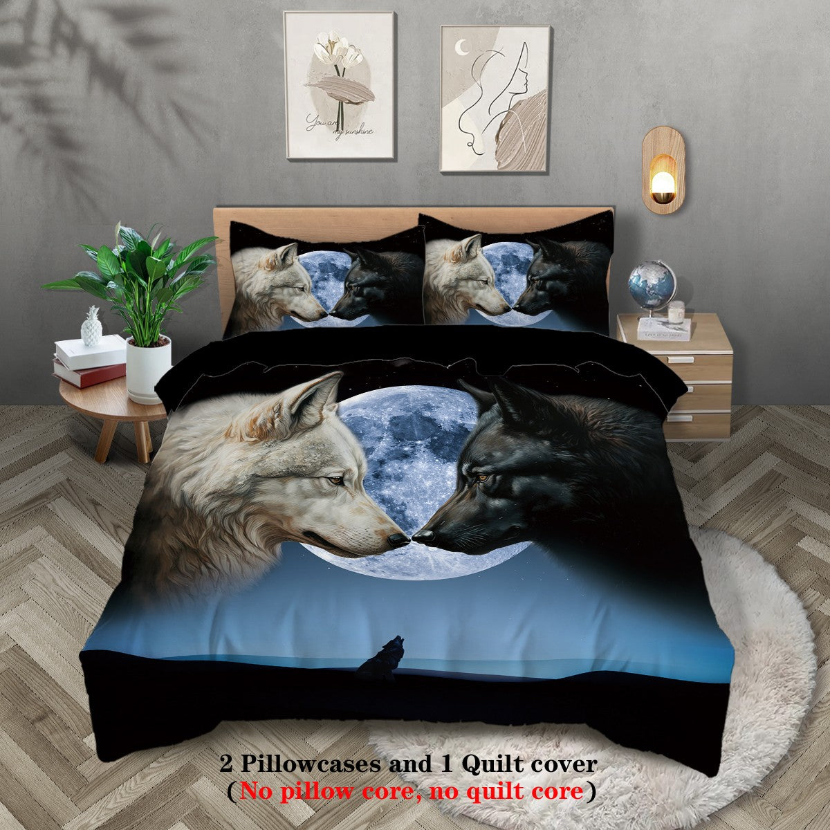 Conjunto de 3 peças, jogo de cama com estampa de lobo, queen, king, cama de casal, para quarto, quarto de hóspedes, hotel, decoração de casa