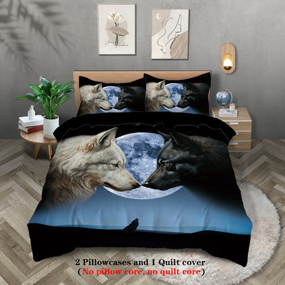 Conjunto de 3 peças, jogo de cama com estampa de lobo, queen, king, cama de casal, para quarto, quarto de hóspedes, hotel, decoração de casa
