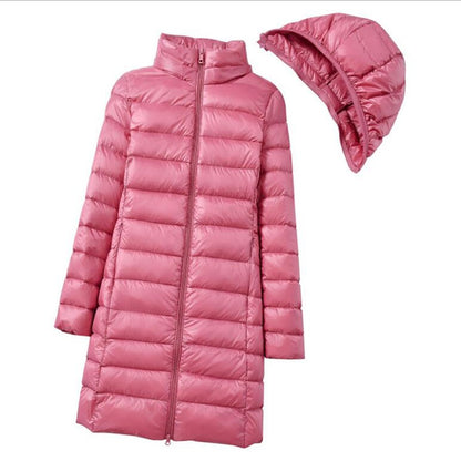 Korean Fashion Slim Remove Hooded Parka Fashionable Outerwear 2023 Winter Womens Down Jackets Long Light Thin Coat Puffer Jacket