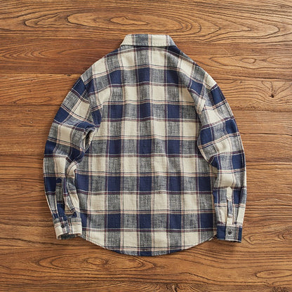Classic vintage plaid long-sleeved shirt for men autumn and winter British leisure winter heavy cargo shirt for men