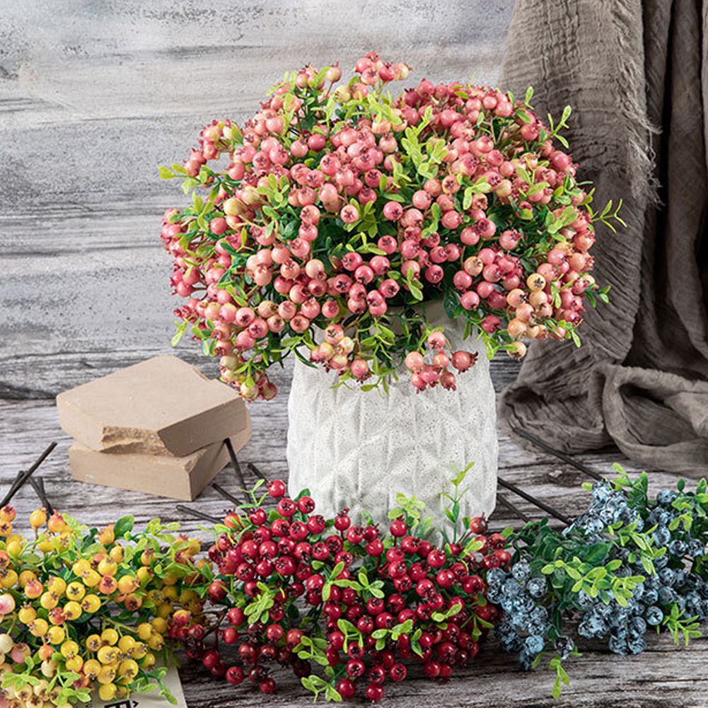 Artificial Berry Flowers Red Blue Fake Plant DIY Fake Flower Arrangement Table Ornament For Home Party Weddings Christmas Decor