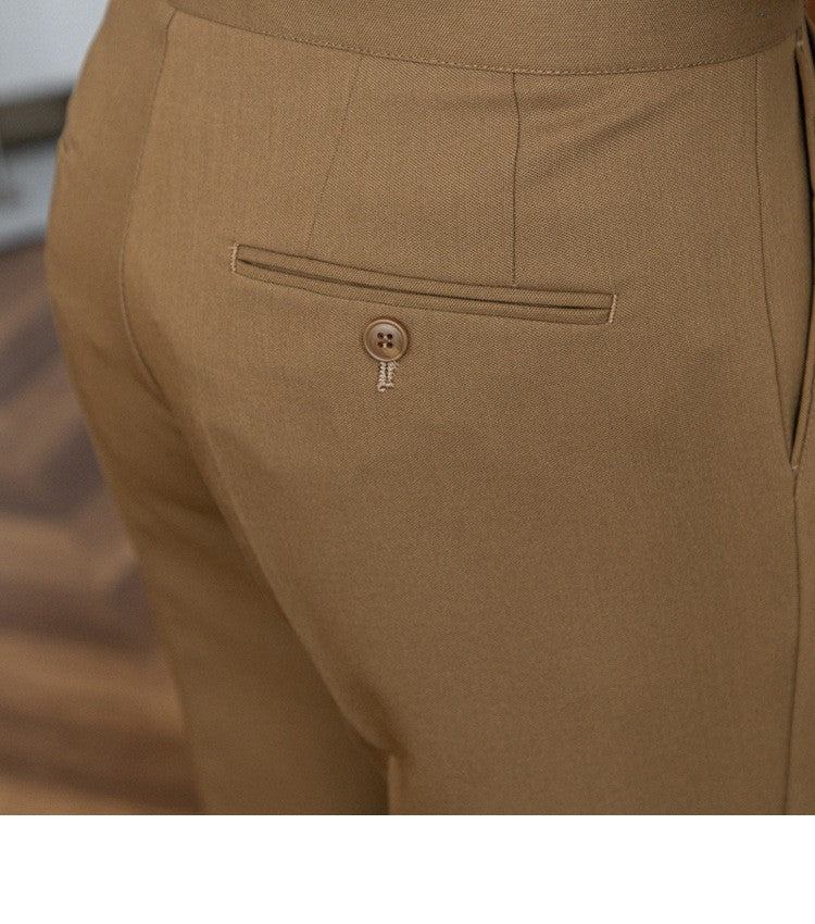 High Waisted Men Straight Casual Suit Pants High Quality Naples Pants British Elegant Trousers Apricot Black Banquet Wedding