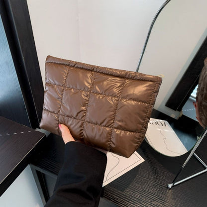 Cotton Filled Puffer Pouch Large Capacity PU Leather Puffer Padded Makeup Bag Sewn Korean Style Thick Plaid Clutch Bag Work
