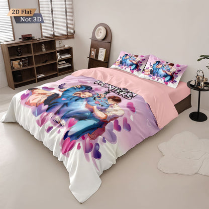 3pcs K-Pop Demon Hunters printed coreless down duvet cover various sizes, soft bedroom bedding decoration, machine washable