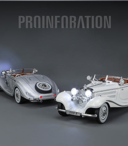Simulação 1/24 Escala Benz 500K 1936 Clássico Modelo Carro Vintage Com Caixa de Exibição Presente de Aniversário Menino Coleção Miniatura Carro