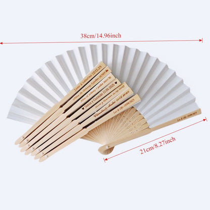 Personalized white paper Hand Fans with organza bag Custom Engraved Wedding Fans Party Favor Bridal Shower Accessory Guest Gifts