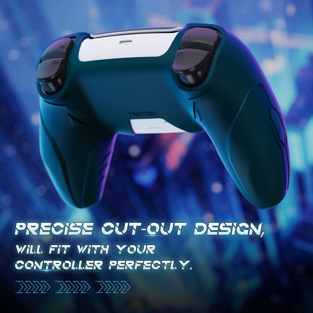 PlayVital Silicone Grip Case for PS5 Controller - Futuristic CyberMech Design Cover Compatible with PS5 Official Charging Dock