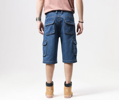 ABOORUN Mens Plus Size Loose Baggy Denim Shorts Fashion Streetwear Hip Hop Skateboard Cargo Jeans Short for Male R1402