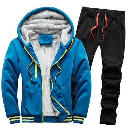 2025 Winter Men's Tracksuit Set Hooded Fleece Lined Jogging Suit Hoodie+Pants Casual Outfits Sportswear Fashion Men's Clothes
