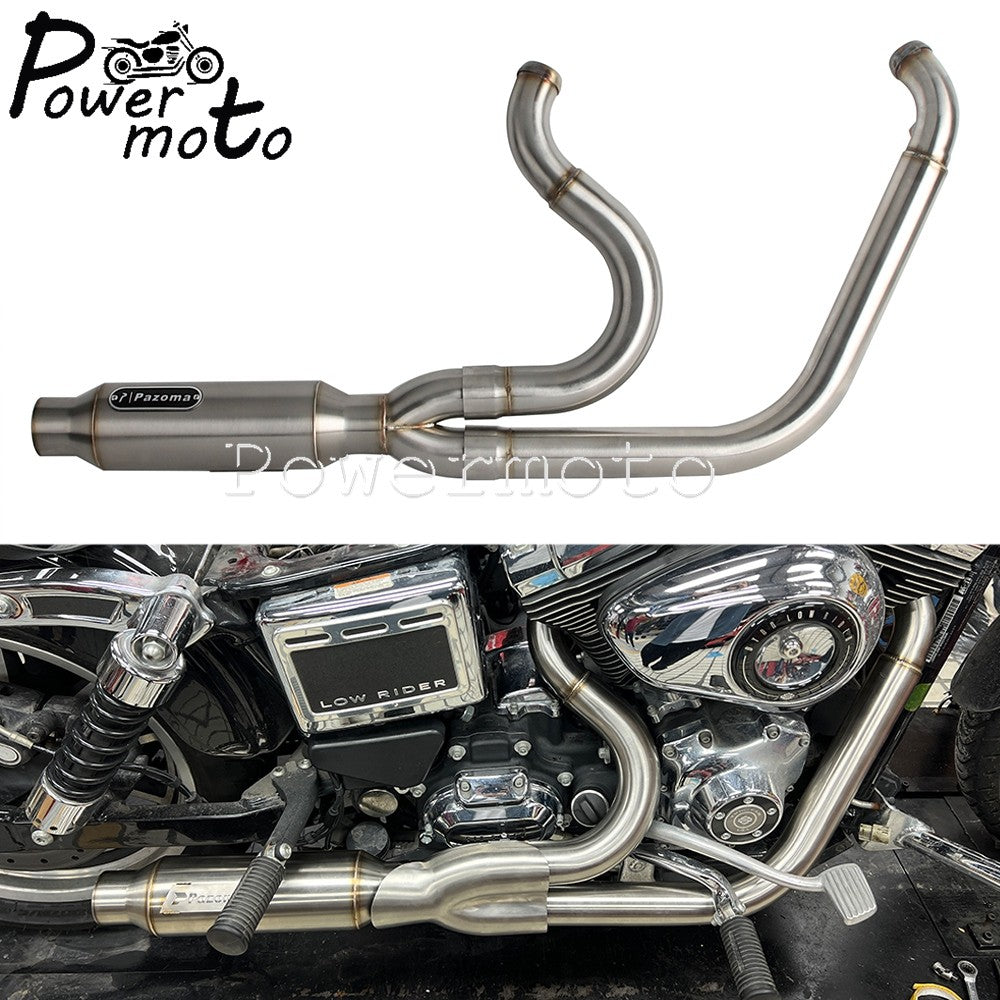 Big Bore Stepped 1 3/4" to 2" head pipe 2-into-1 Exhaust Pipe For Harley Dyna Fat Bob CVO Low Rider Street Bob Super Glide 06-17