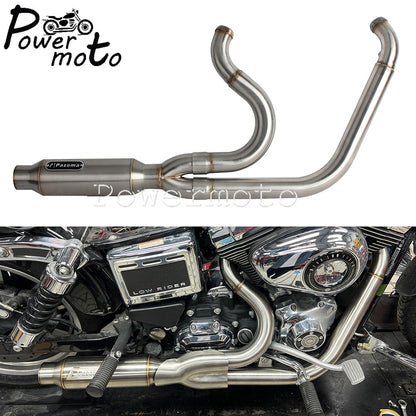 Big Bore Stepped 1 3/4" to 2" head pipe 2-into-1 Exhaust Pipe For Harley Dyna Fat Bob CVO Low Rider Street Bob Super Glide 06-17
