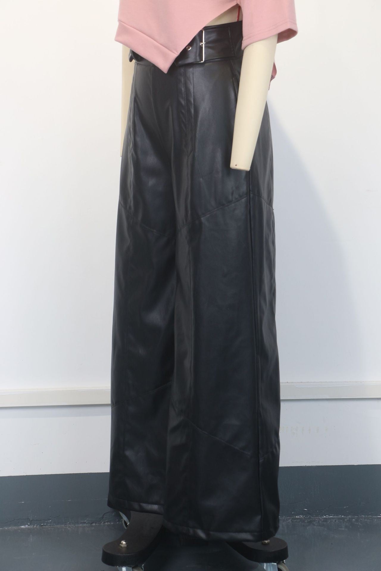 CM.YAYA Women Fashion Faux Leather High Waist Wide Leg Loose Pants Sashes Zipper 2025 Spring Party Casual Street PU Trousers