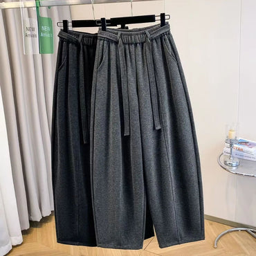 2025 Autumn Winter New All-match Fashionable Solid Color Elastic Waist Wide Leg Pants Women Clothes Casual Drawstring Trousers