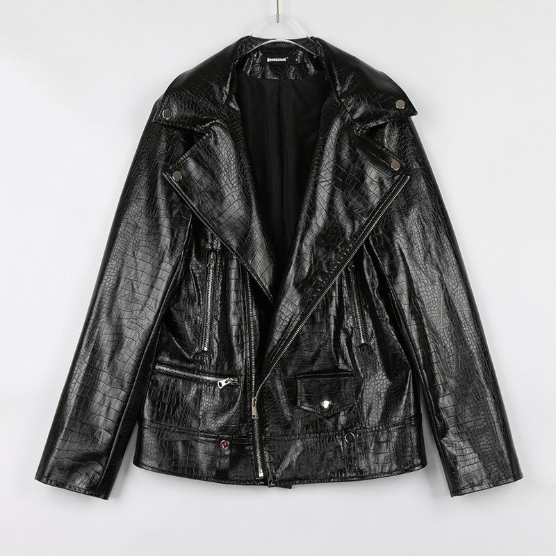 Mauroicardi Spring Red Crocodile Pattern Faux Leather Biker Jacket Long Sleeve Zipper Plus Size Designer Men Clothing 4xl 5xl