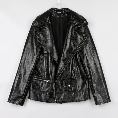 Mauroicardi Spring Red Crocodile Pattern Faux Leather Biker Jacket Long Sleeve Zipper Plus Size Designer Men Clothing 4xl 5xl