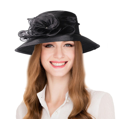 FS Chapéus Brancos de Igreja para Mulheres Elegantes com Aba Larga Fascinators de Casamento Boné com Flor Chapéu de Balde Guarda-sol de Praia de Inverno Sombrero